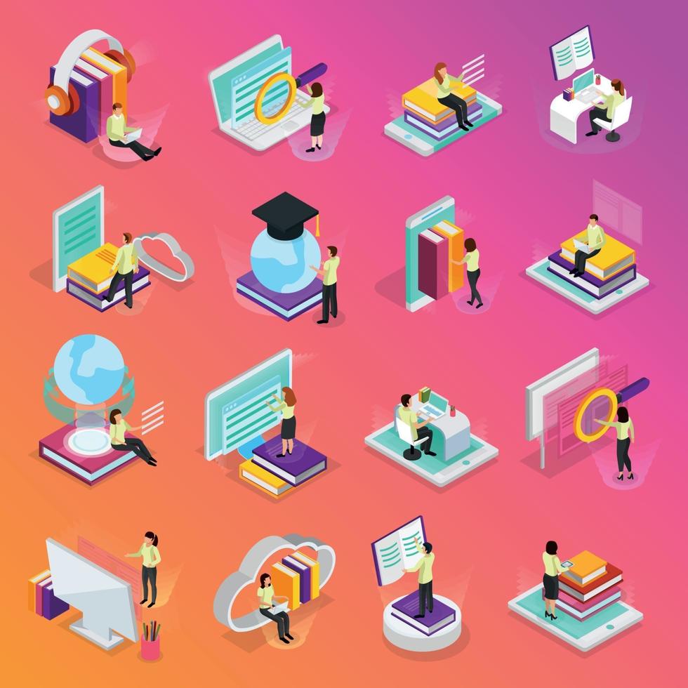 Online Learning Isometric Icons Set Vector Illustration