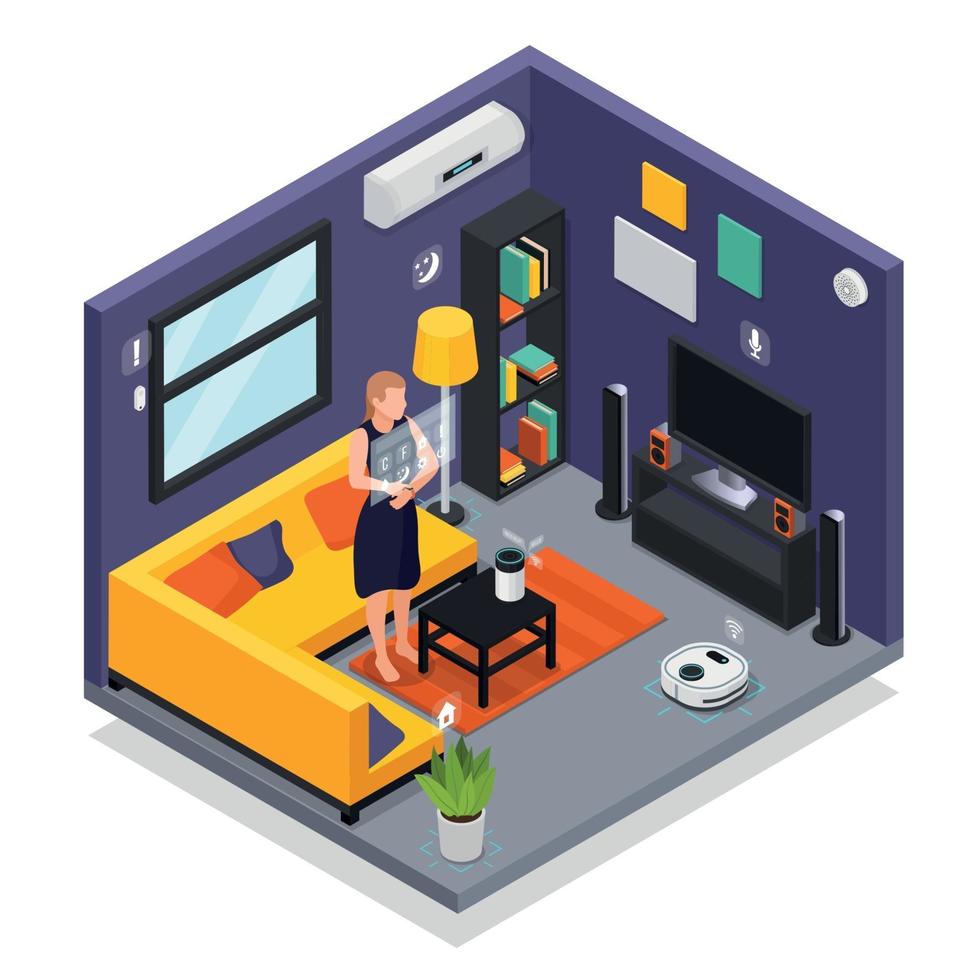 Smart Home Isometric Interior Vector Illustration