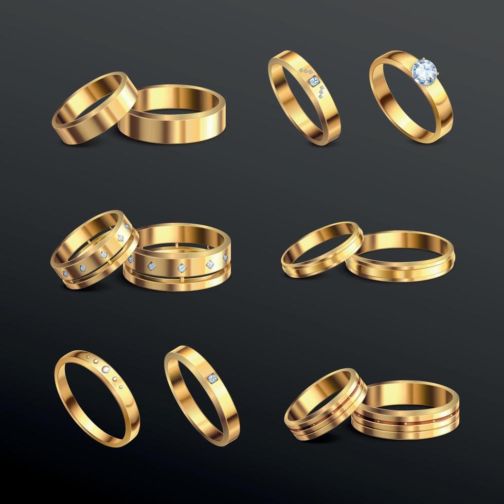 anillos de oro conjunto realista ilustración vectorial vector