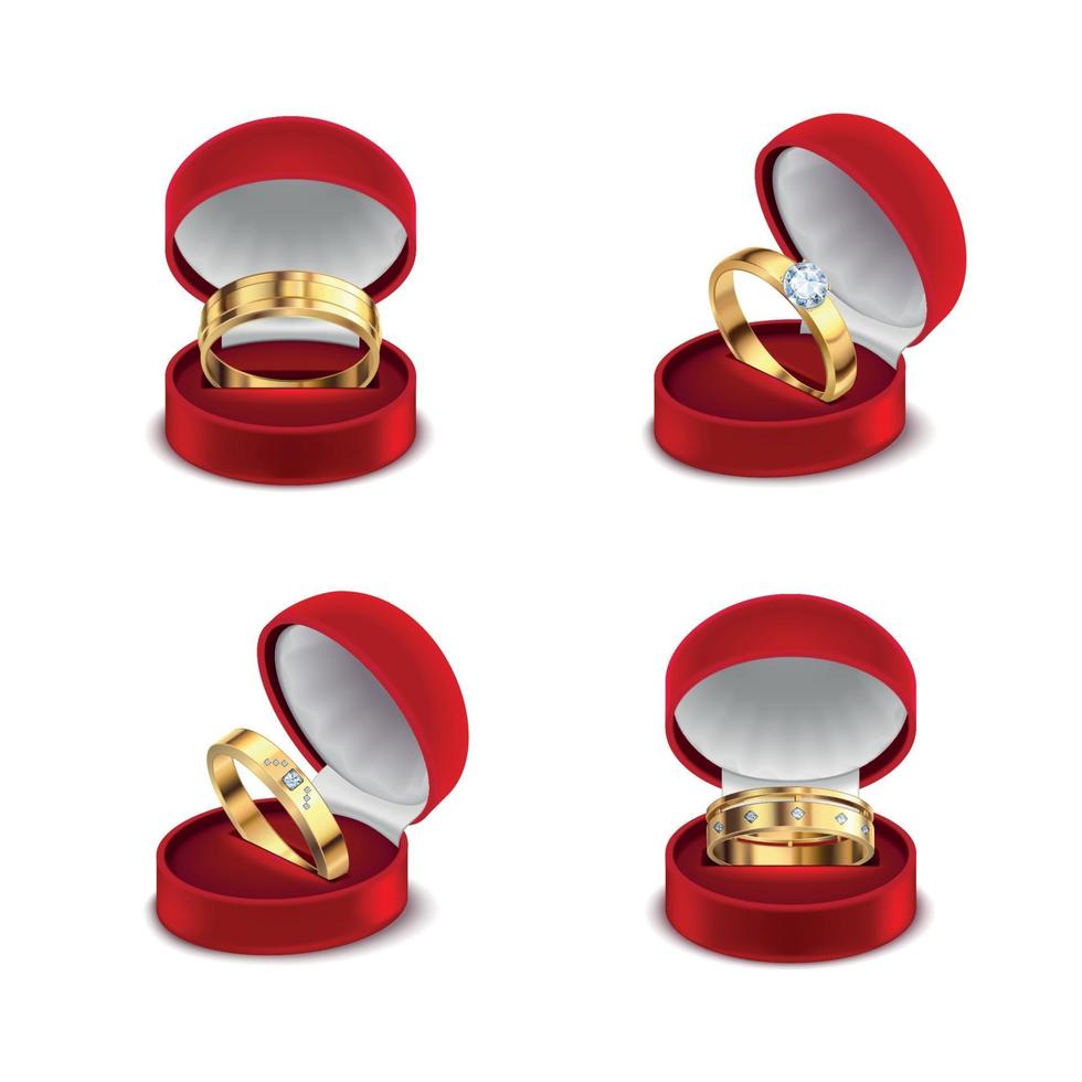 anillos de caja de joyería conjunto ilustración vectorial vector