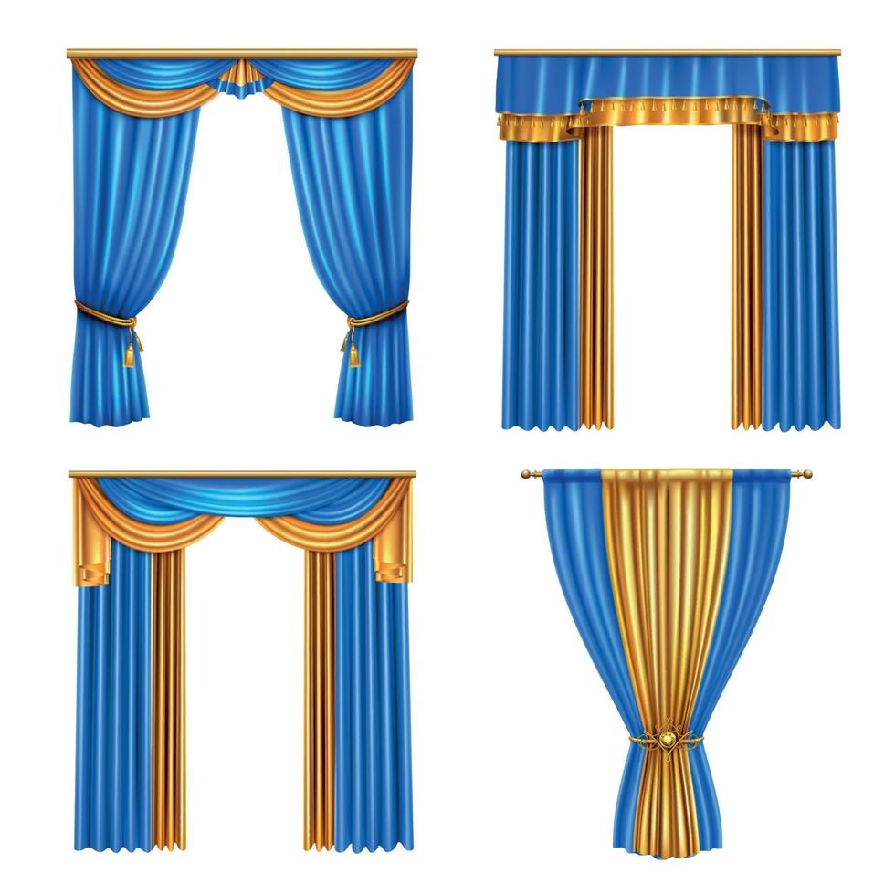 Drapes Curtains Realistic Set Vector Illustration