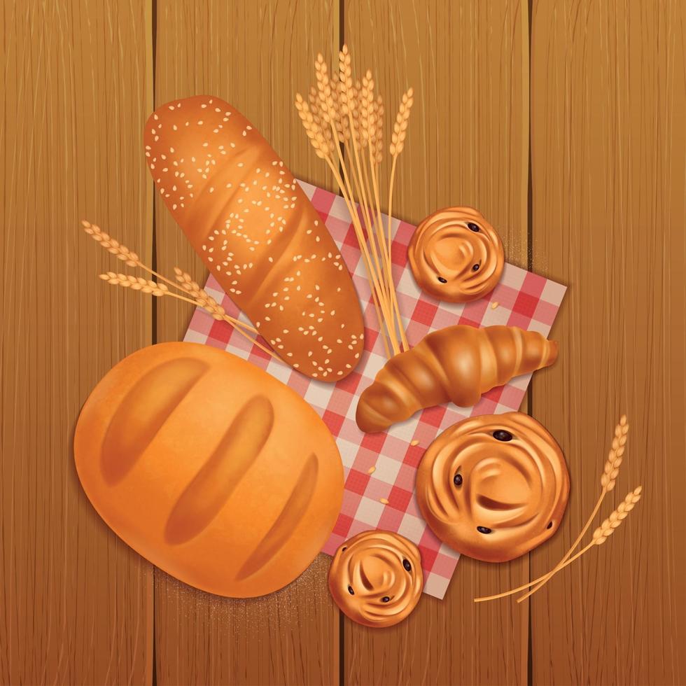 Realistic Bread Bakery Composition Vector Illustration