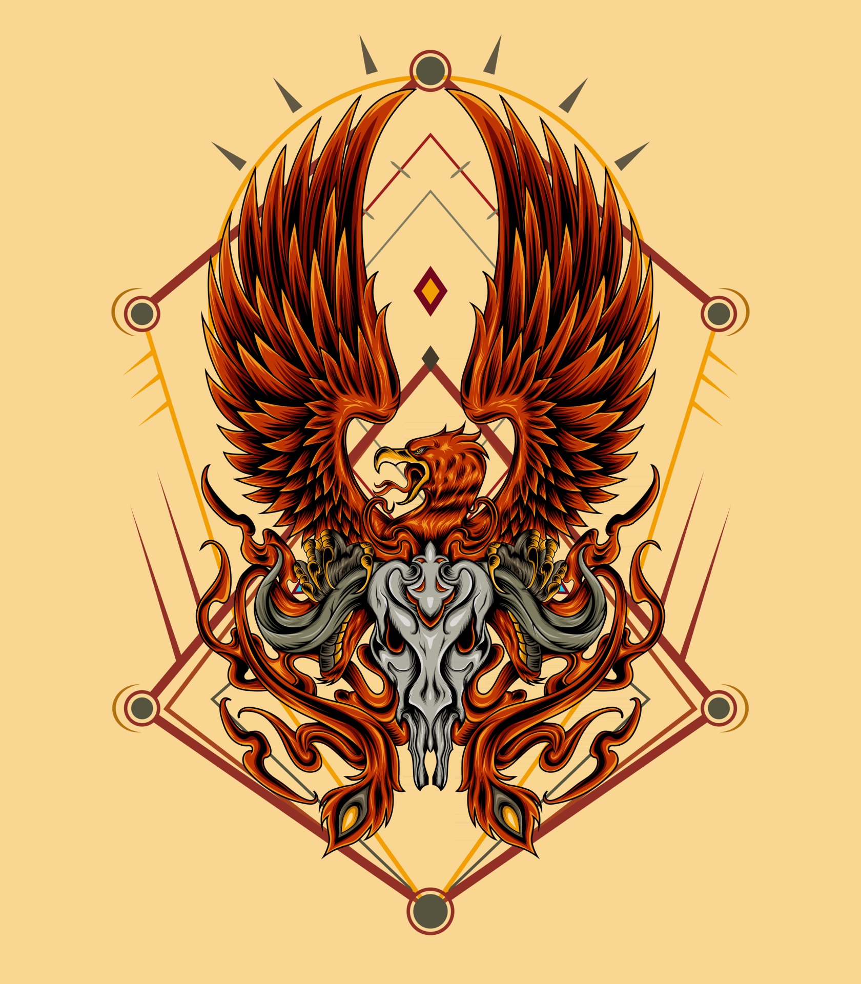 The phoenix illustration template for t shirt, apparel 2944134 Vector