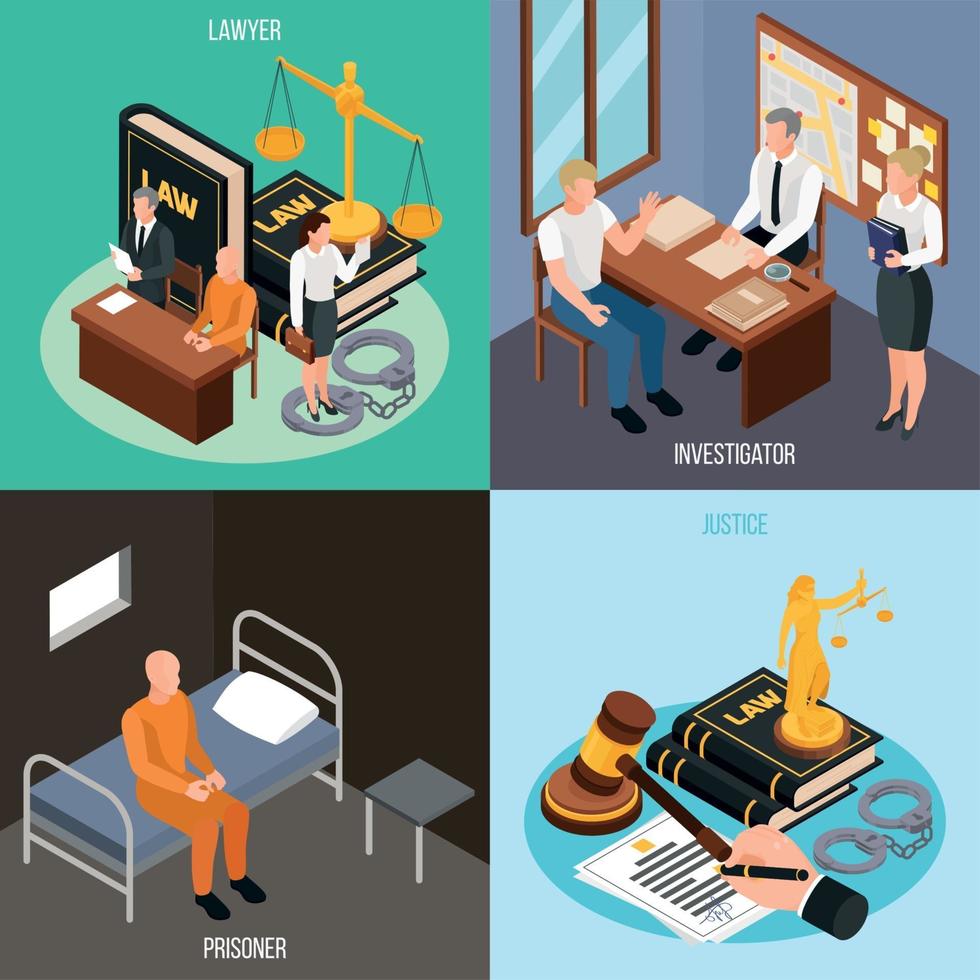 Law Justice Isometric Concept Vector Illustration
