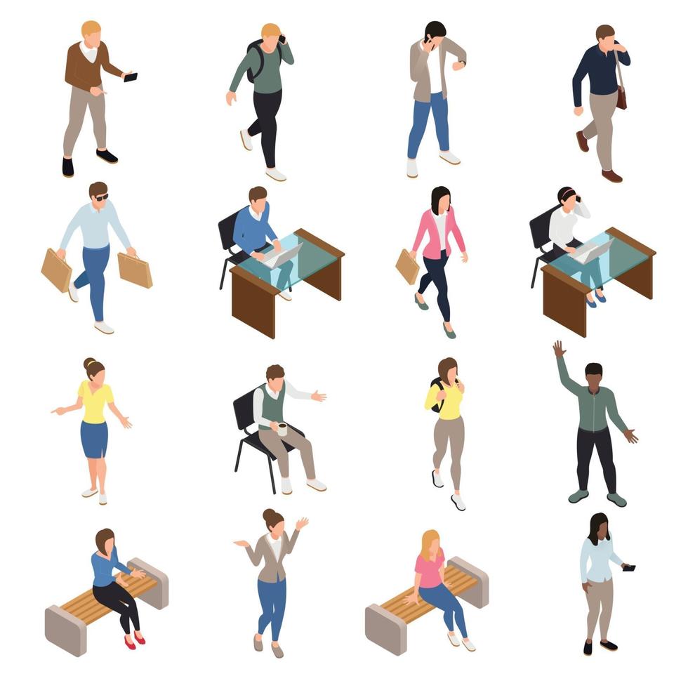 Casual City People Icons Set Vector Illustration