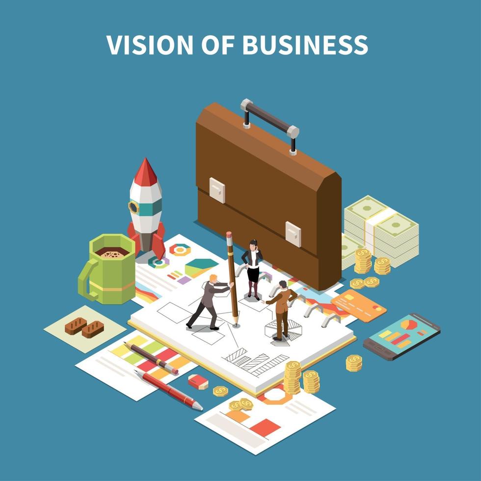Isometric Business Strategy Composition Vector Illustration