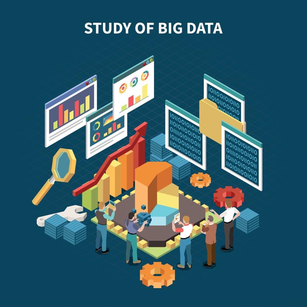 Isometric Big Data Analytics Composition Vector Illustration