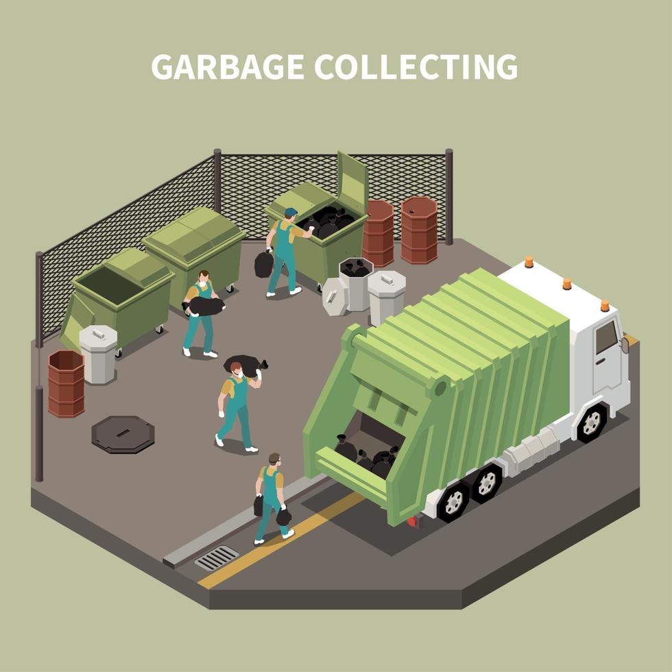 Ilustración de vector de composición de reciclaje de basura isométrica