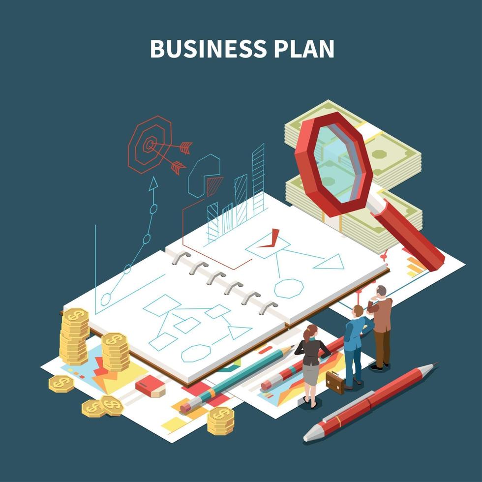 Isolated Isometric Business Strategy Composition Vector Illustration