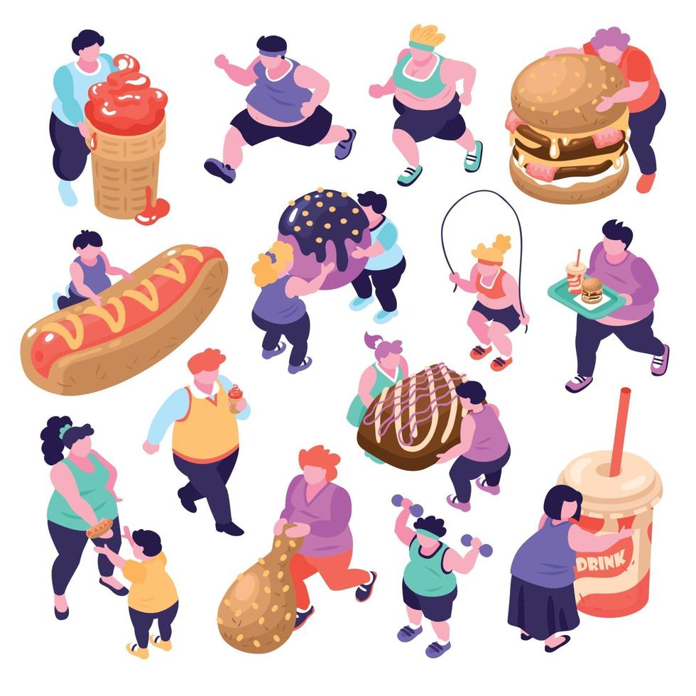 Gluttony Isometric Icons Set Vector Illustration