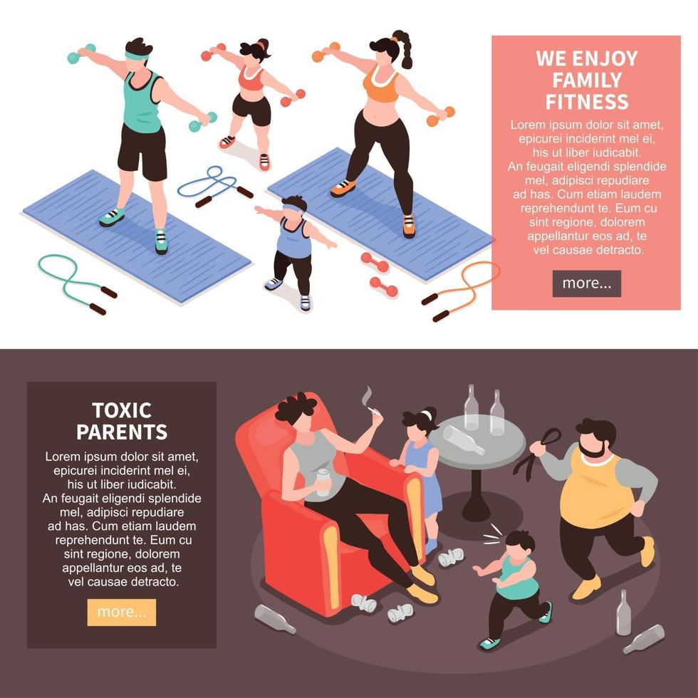 Family Activities Horizontal Banners Vector Illustration