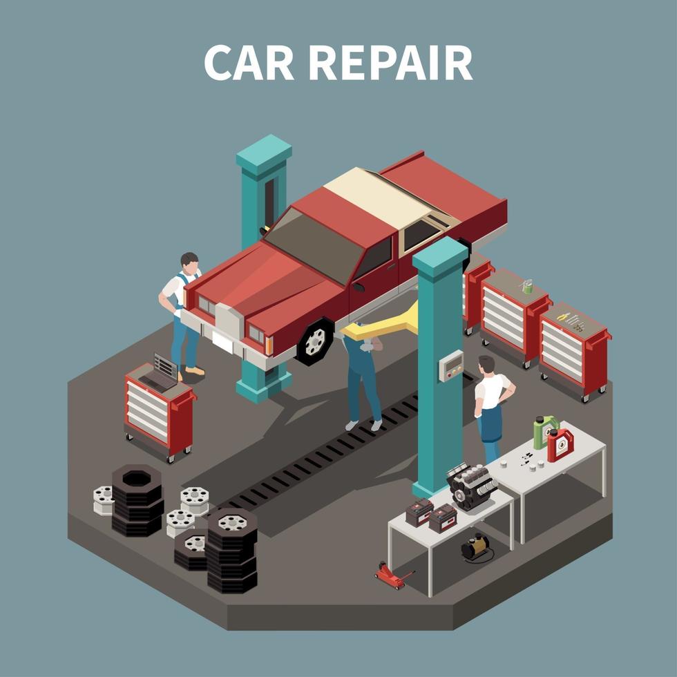 Car Service Isometric Concept Vector Illustration