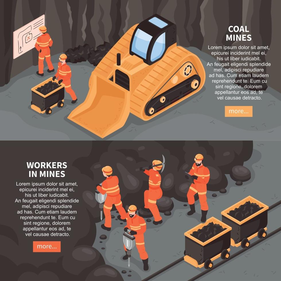 Miners Horizontal Banners Set Vector Illustration