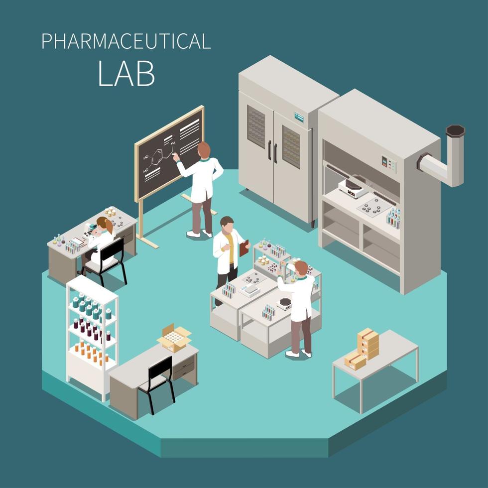 Pharmaceutical Production Isometric Composition Vector Illustration