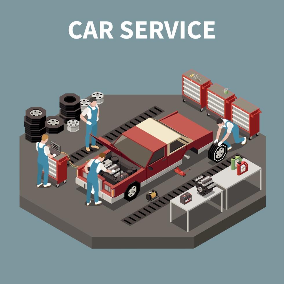 Car Service Isometric Composition Vector Illustration