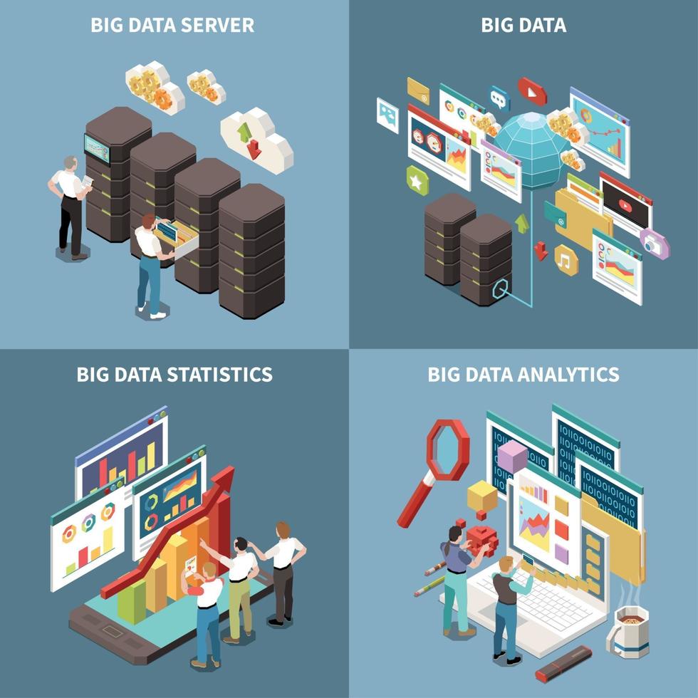 Big Data Analytics Isometric Icon Set Vector Illustration