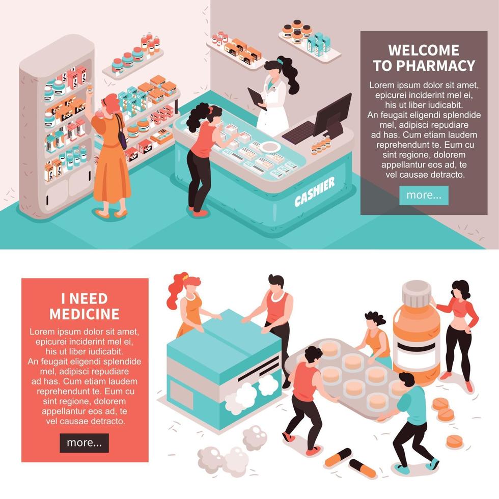 Pharmacy Concept Horizontal Banners Vector Illustration