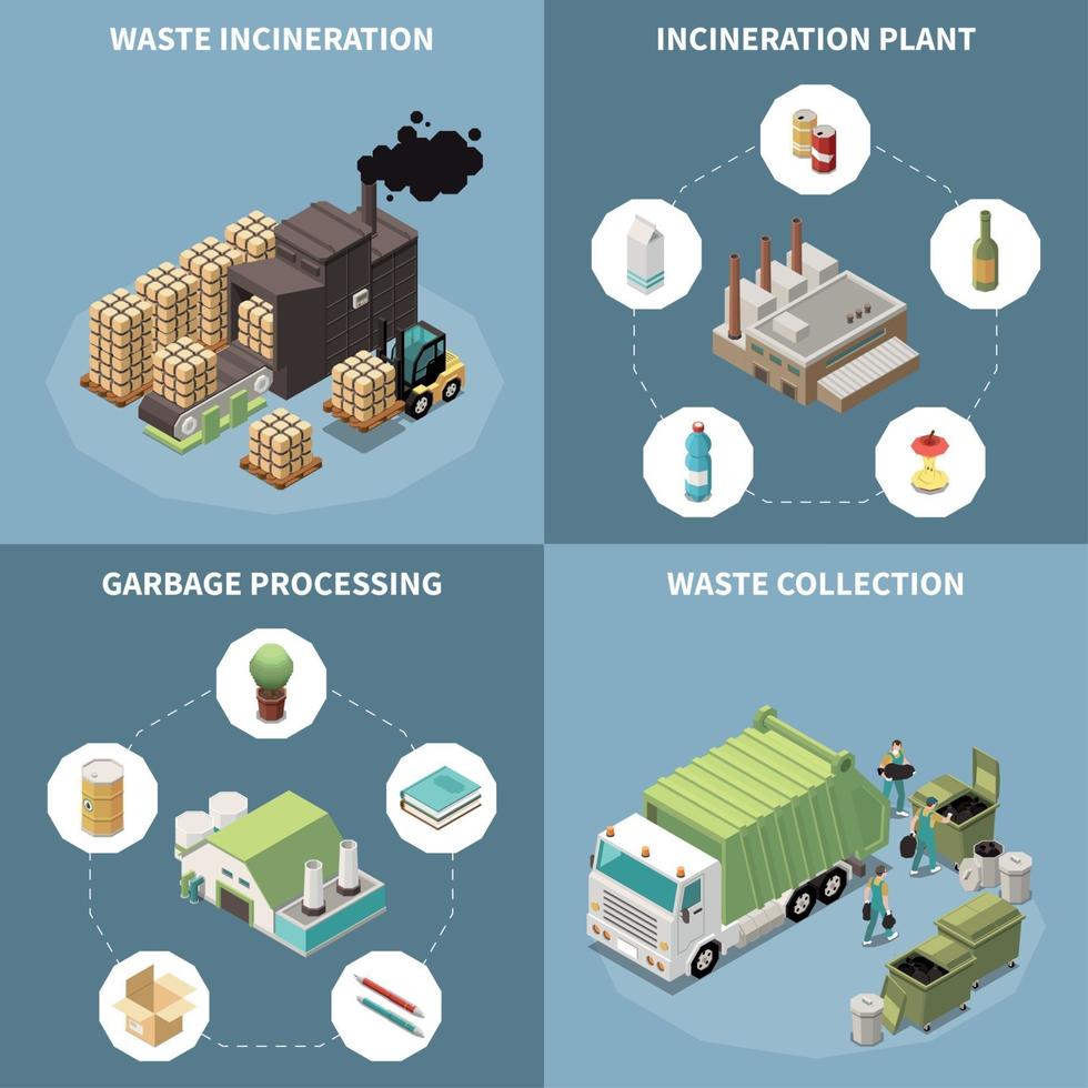 Garbage Recycling Isometric Icon Set Vector Illustration