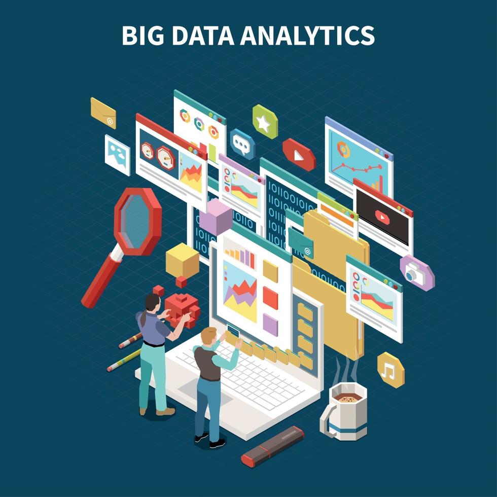 Colored Big Data Analytics Isometric Composition Vector Illustration