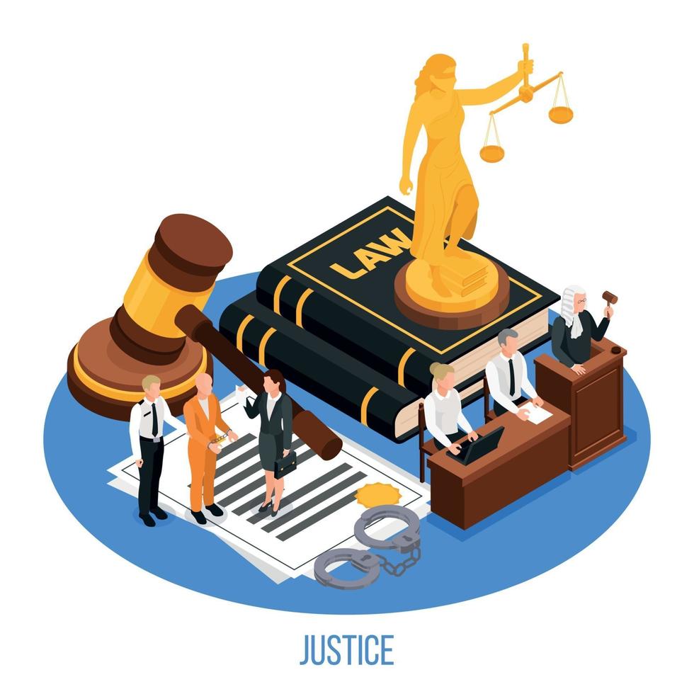 ley justicia composición isométrica ilustración vectorial vector