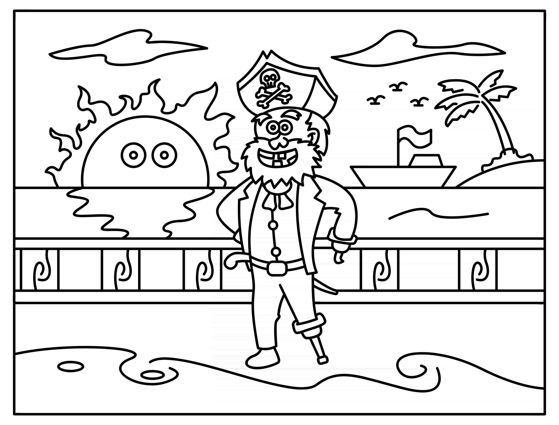 coloring book for kids. doodle illustration pirate. line art only ...
