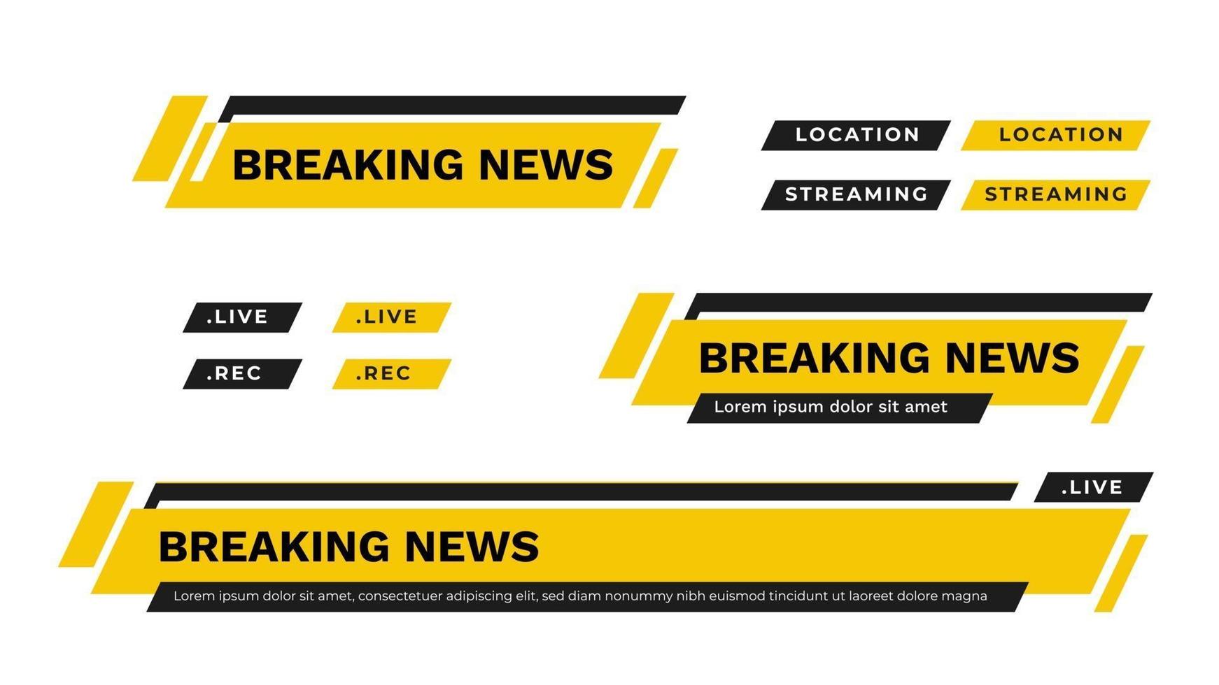 barras de noticias de televisión del tercio inferior en amarillo vector