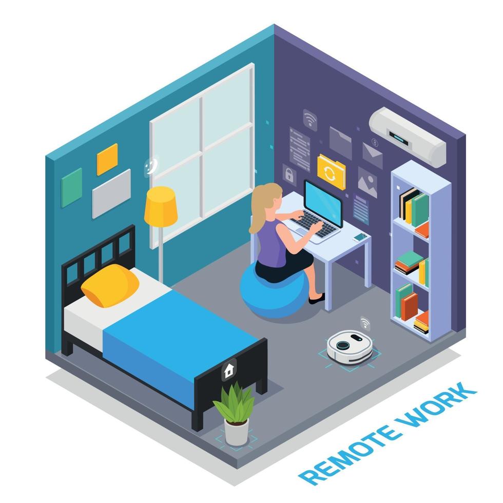 Remote Work Isometric Composition Vector Illustration