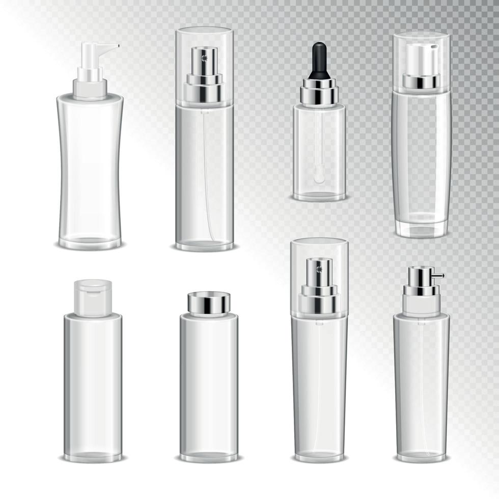 Cosmetics Bottles Transparent Set Vector Illustration