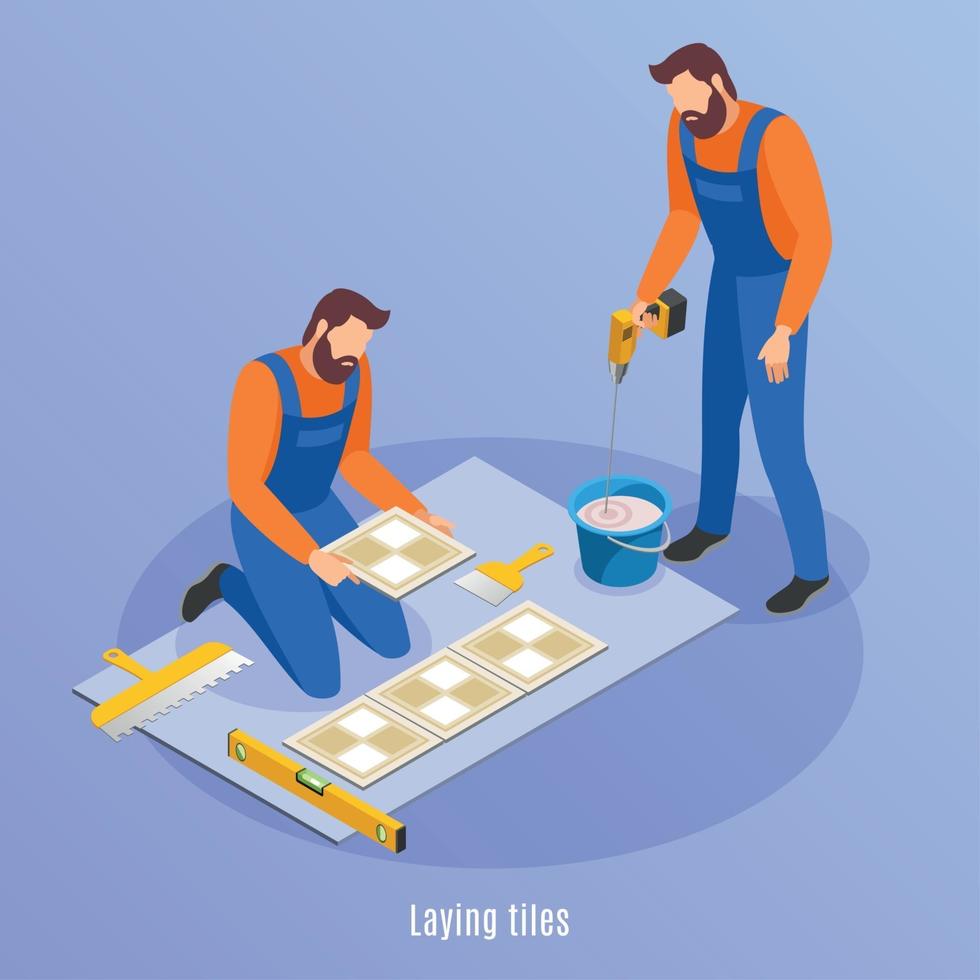 Laying Tiles Isometric Background Vector Illustration