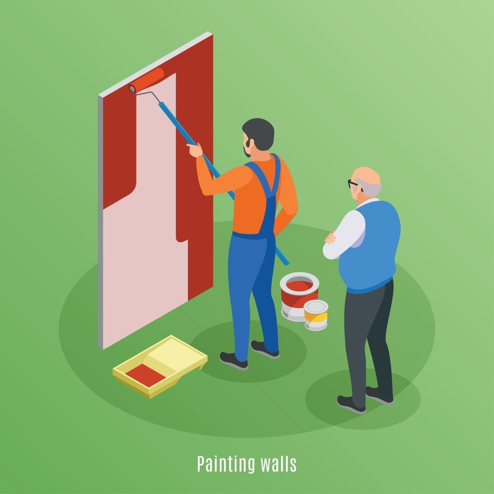 Painting Walls Isometric Background Vector Illustration