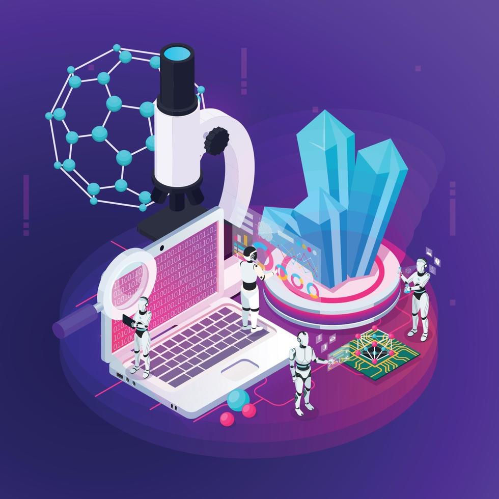 Robot Science Isometric Composition Vector Illustration