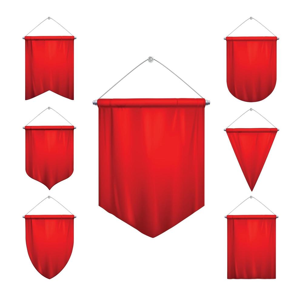 Red Pennants Realistic Set Vector Illustration
