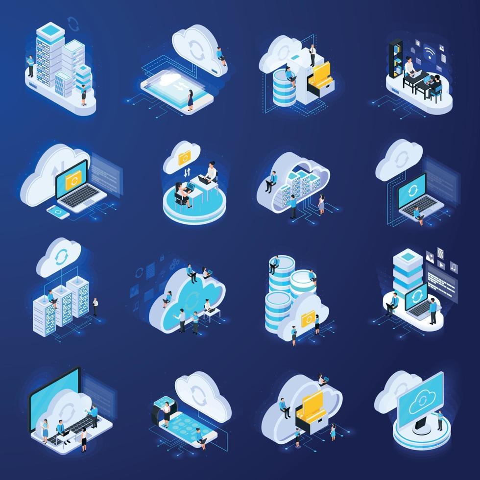 Los iconos de la nube isométrica establecen ilustración vectorial vector