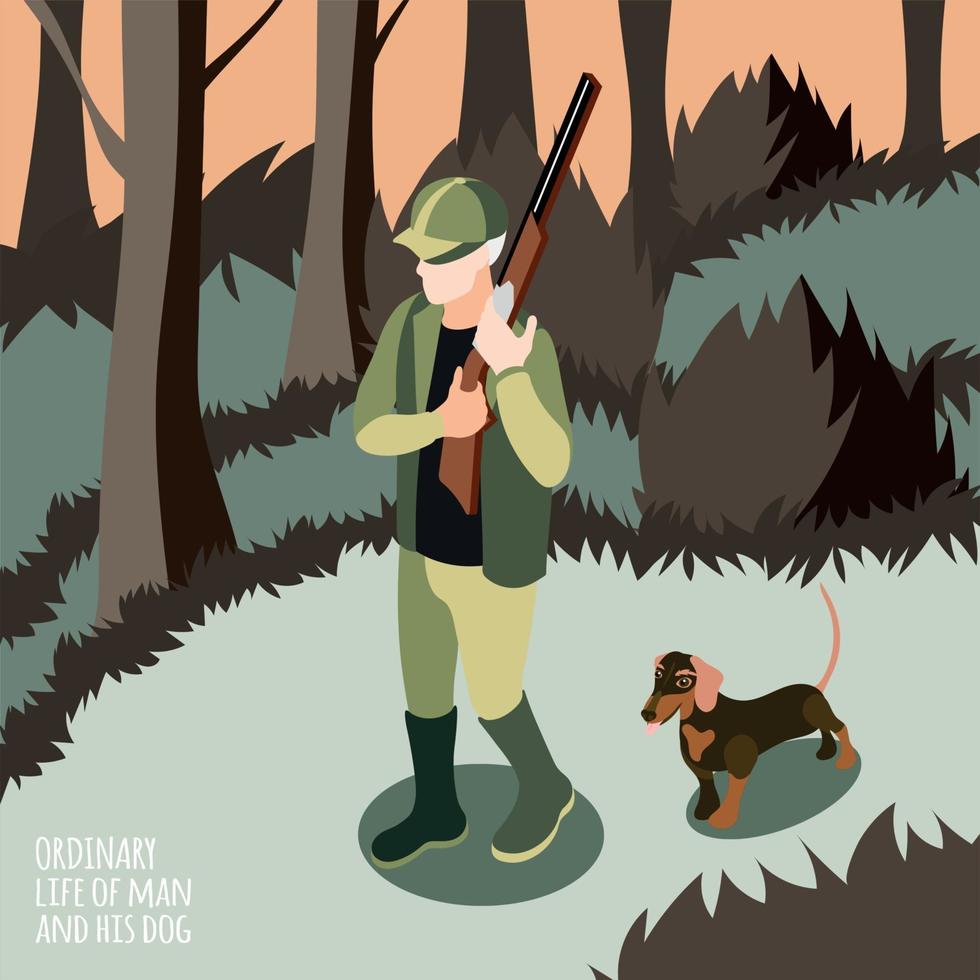 Ordinary Life Of Man And His Dog Composition Vector Illustration