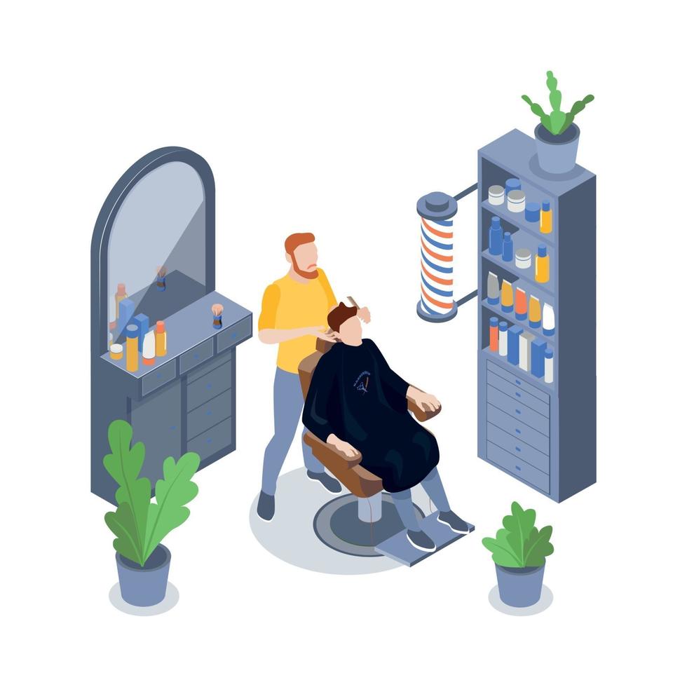 Isometric Barbershop Composition Vector Illustration