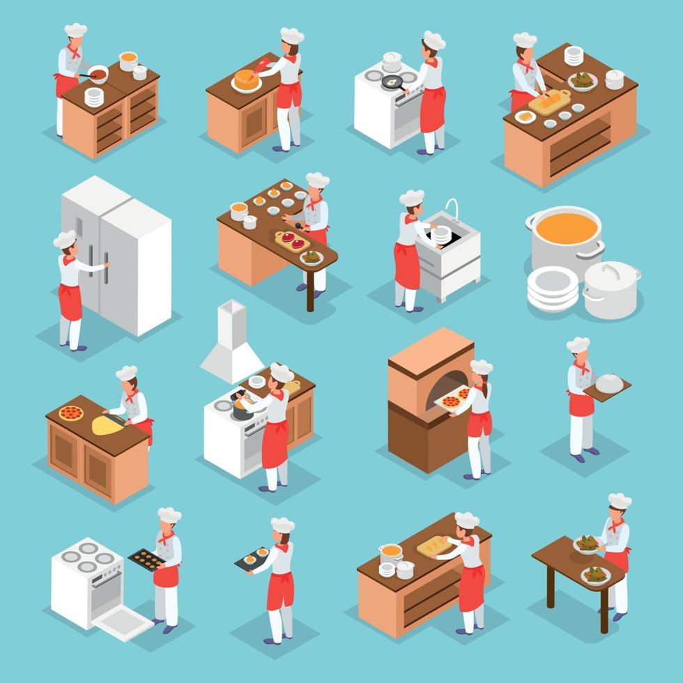 Cooking Isometric Icons Set Vector Illustration