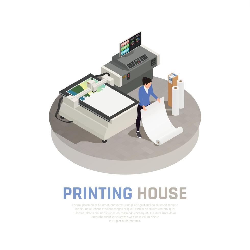 Isometric Printing House Polygraphy Composition Vector Illustration