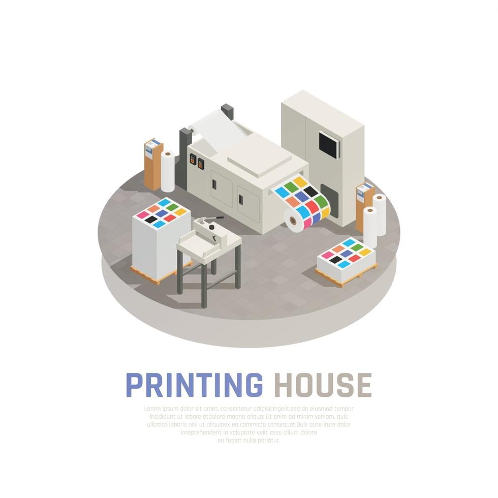 Printing House Polygraphy Isometric Composition Vector Illustration