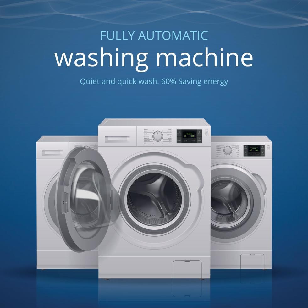 Washing Machine Realistic Poster Vector Illustration