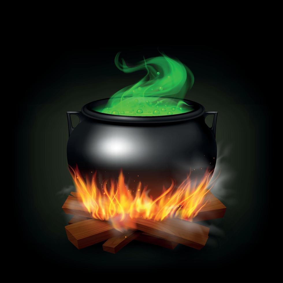 Witch Pot On Fire Vector Illustration