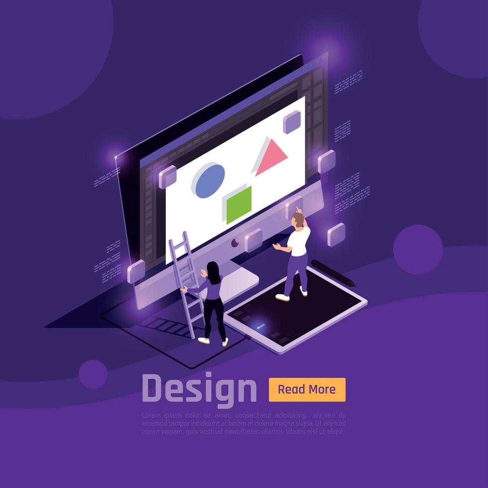 Isometric People And Interfaces Glow Concept Vector Illustration
