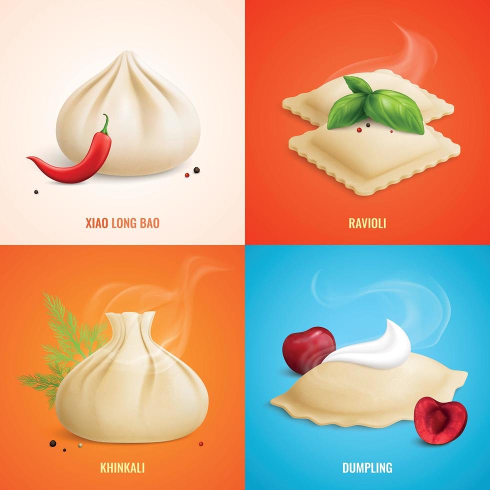 Dumplings Ravioli Manti Icon Set Vector Illustration