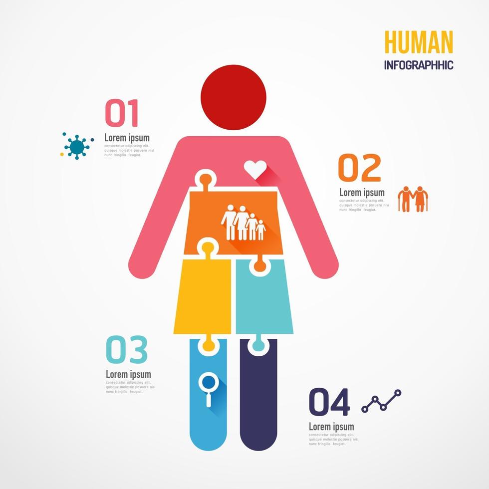 Human shape jigsaw banner. Concept Design infographic vector