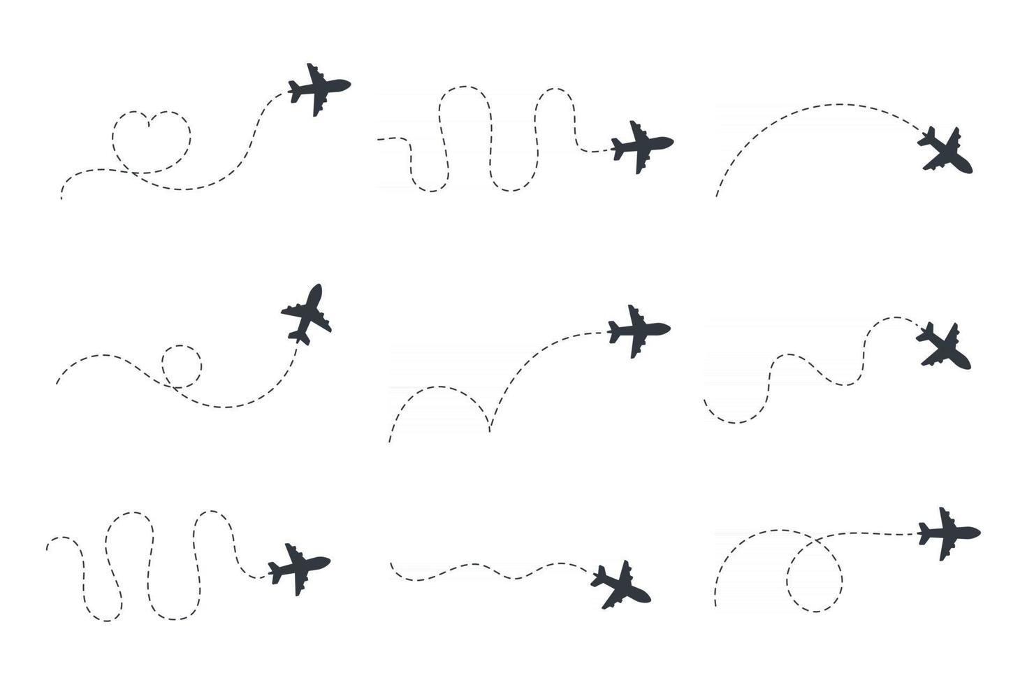 Airplane routes. Travel vector icon. Travel from start point and dotted line tracing.