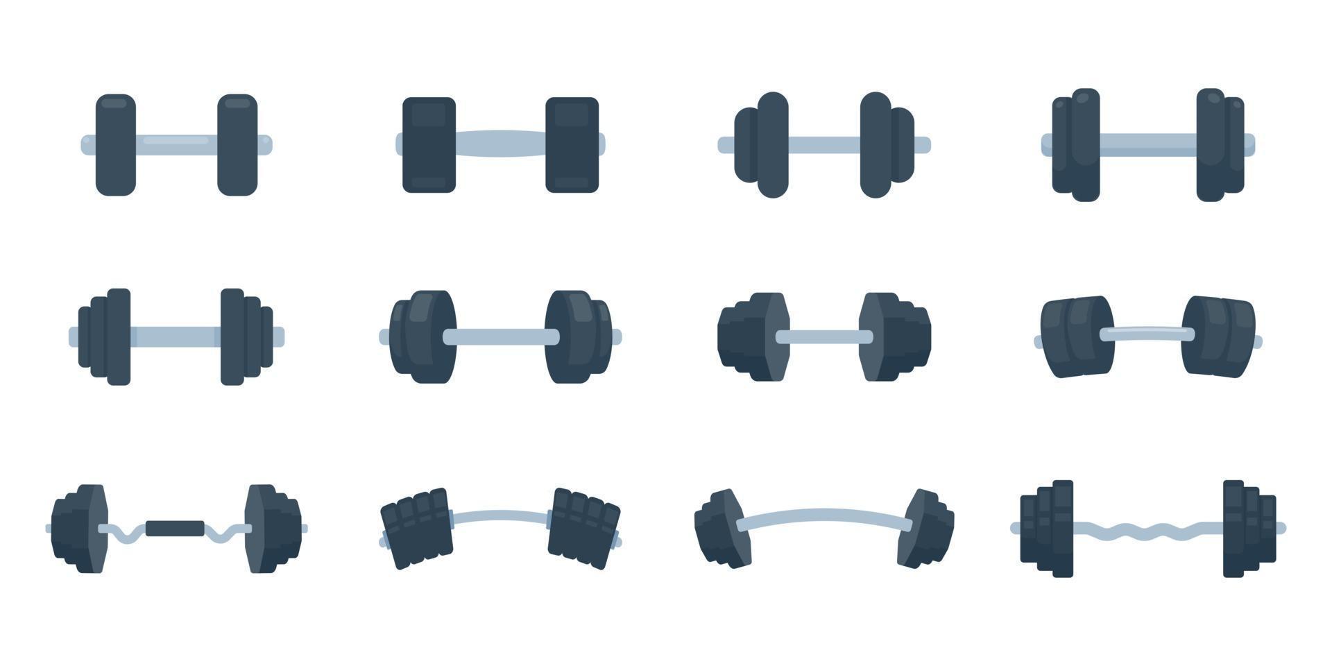 mancuernas de fitness hechas de acero con pesas para ejercicios de levantamiento de músculo. vector