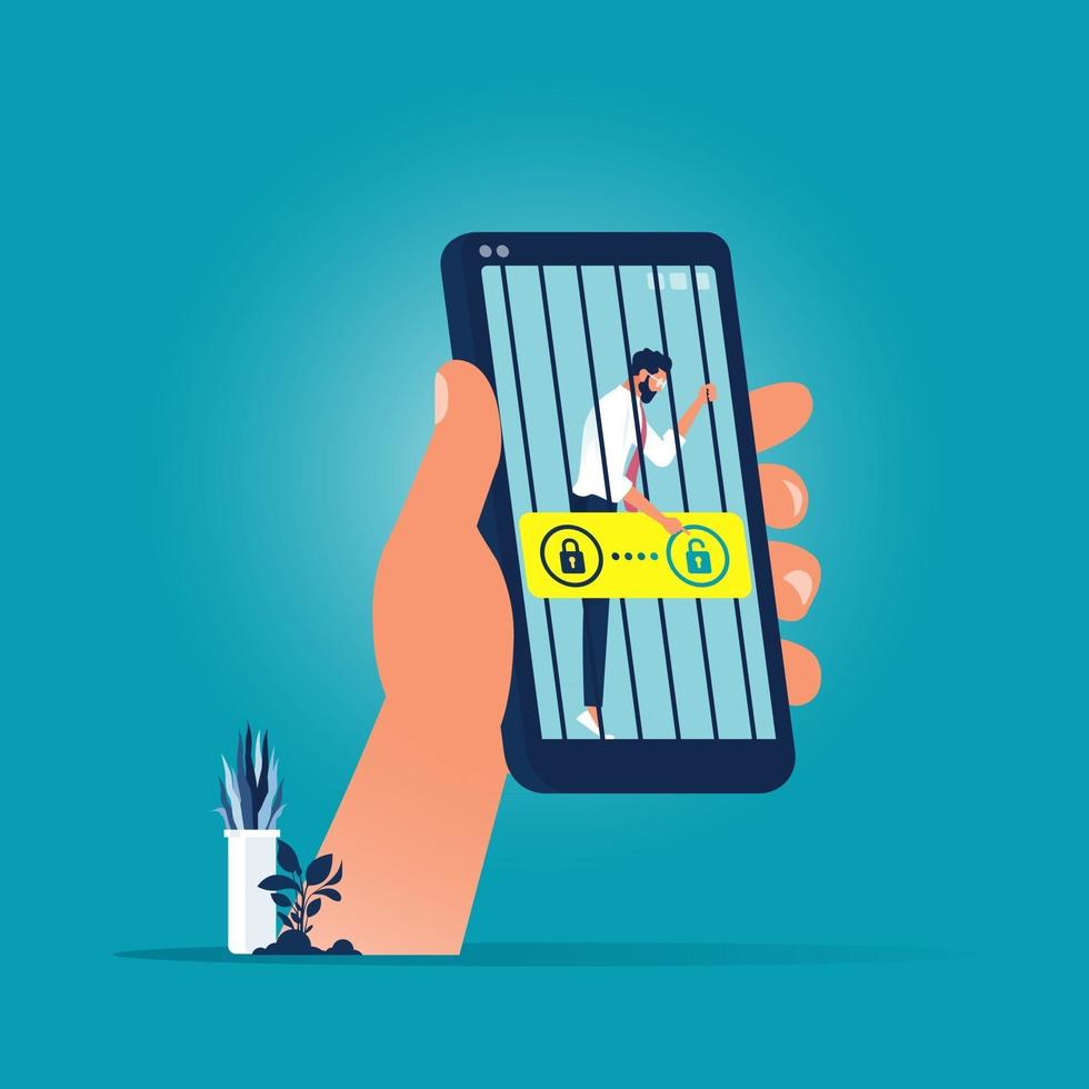 Social media addiction concept-Businessman locked in smartphone vector