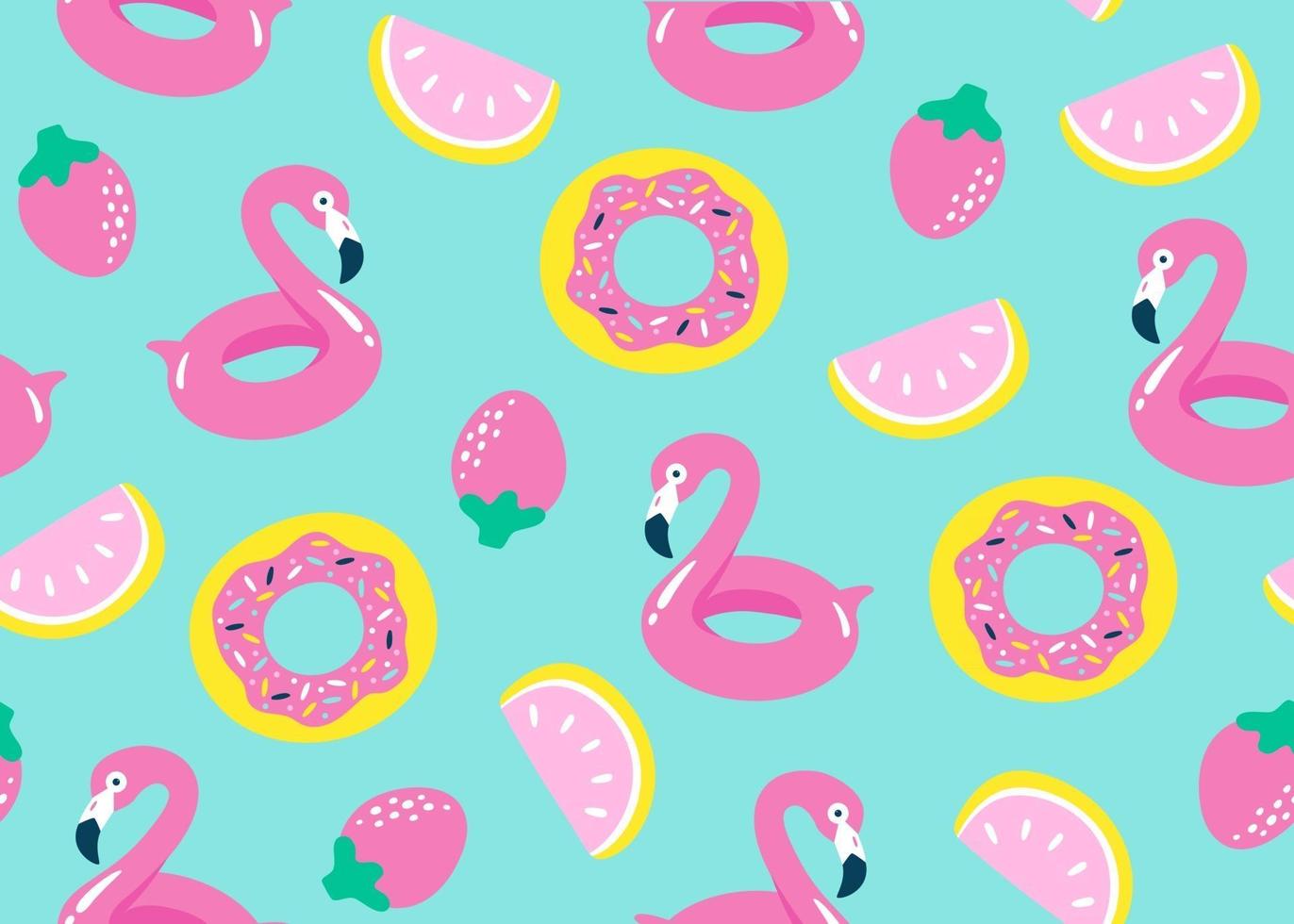 Summer pool floating with flamingo. Seamless pattern. Vector