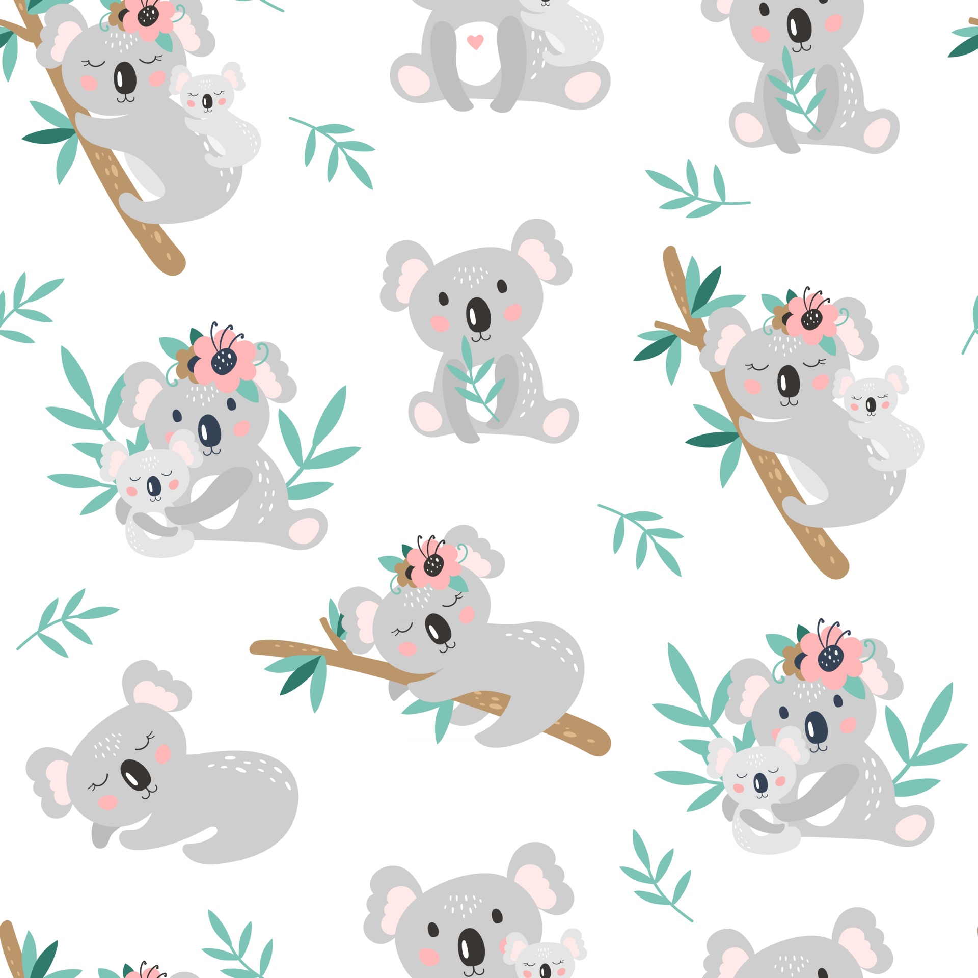 Seamless pattern with cute koala on a white background. Vector 2944650