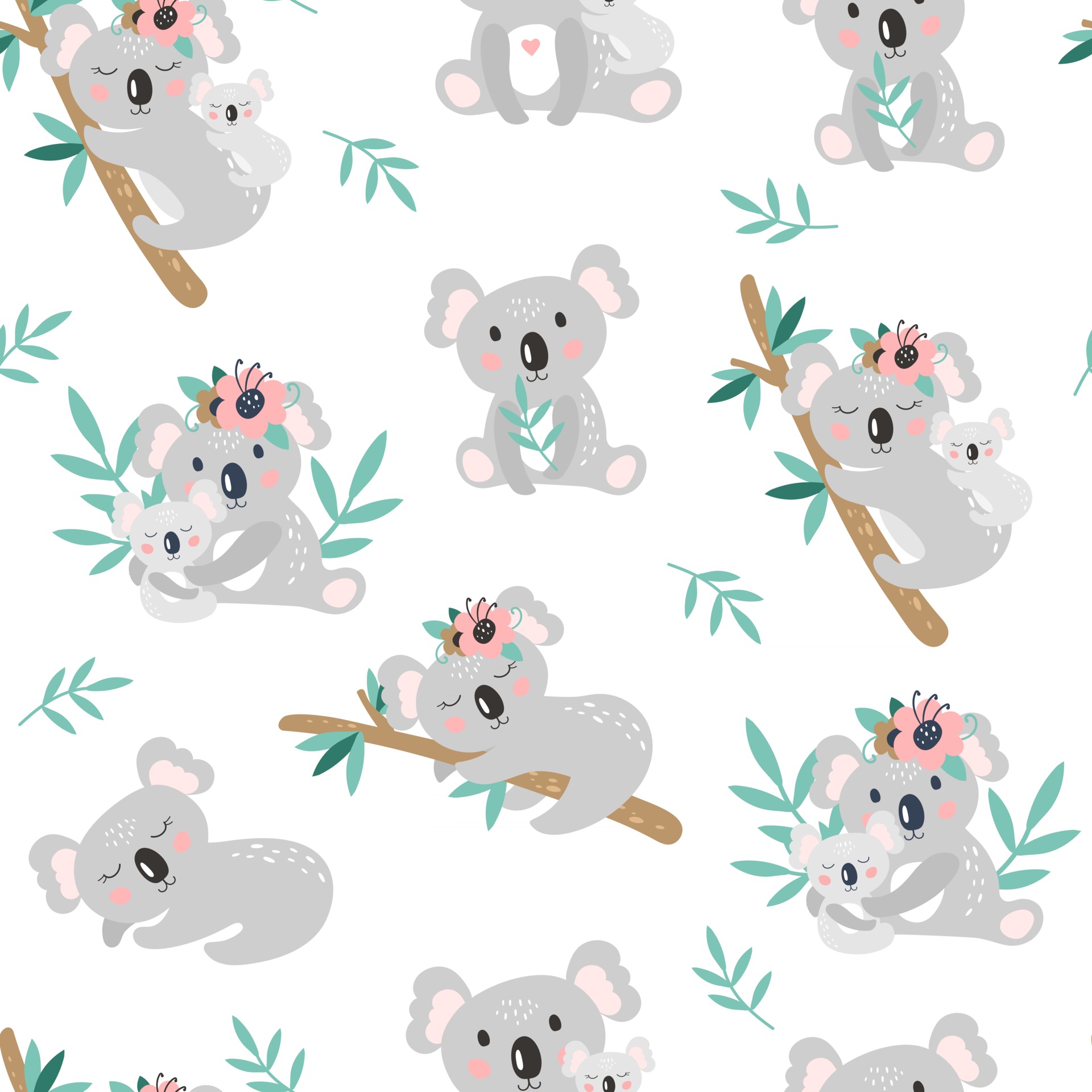 Modern 3D Seamless Repeating Tile Cute Koala Bear on Green Eucalyptus  Branches Wallpaper Stick and Peel Wall Stickers Removable Wall Paper Mural  for Living Room Bedroom TV Background Wall Decor - Amazon.com