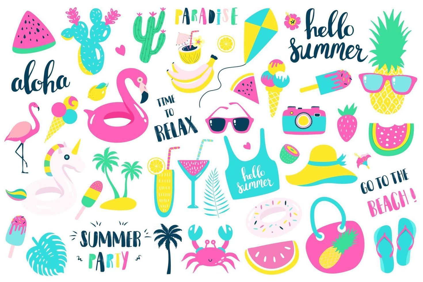 Summer set of design holiday elements, vector